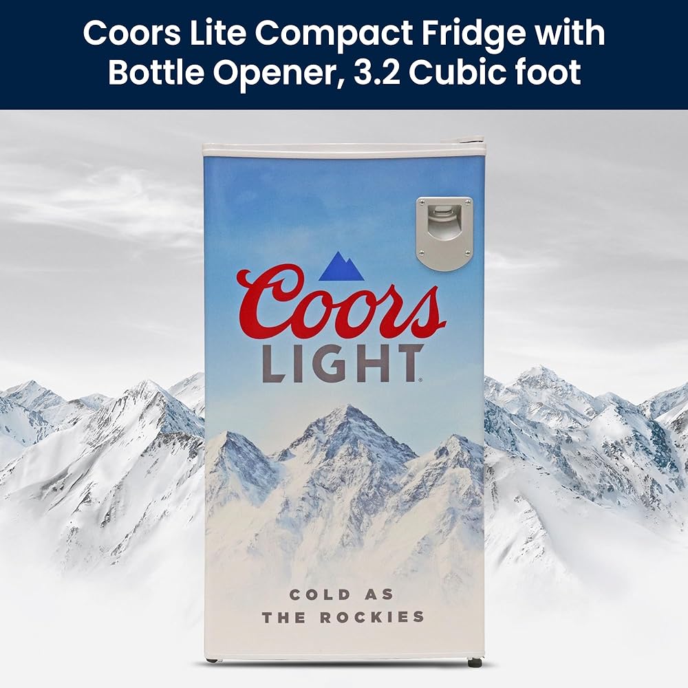 Coors Light Refrigerator Mini Fridge For Kitchen, Bedroom, Office, Dorms, Cuarto, Cool Storage For Wine, Drink, Beverages, Compact Free Standing, Neveras Pequeñpara, 3.2 Cubic Feet Capacity, White