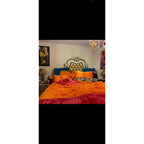 Furniture Dresden Bed, Bone PU/Gold Patina, Queen