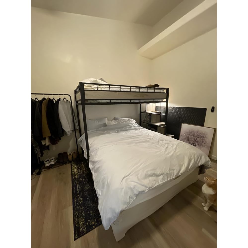 Heavy Duty Loft Bed Twin Size Bunk Bed with Storage Cabinet, Black