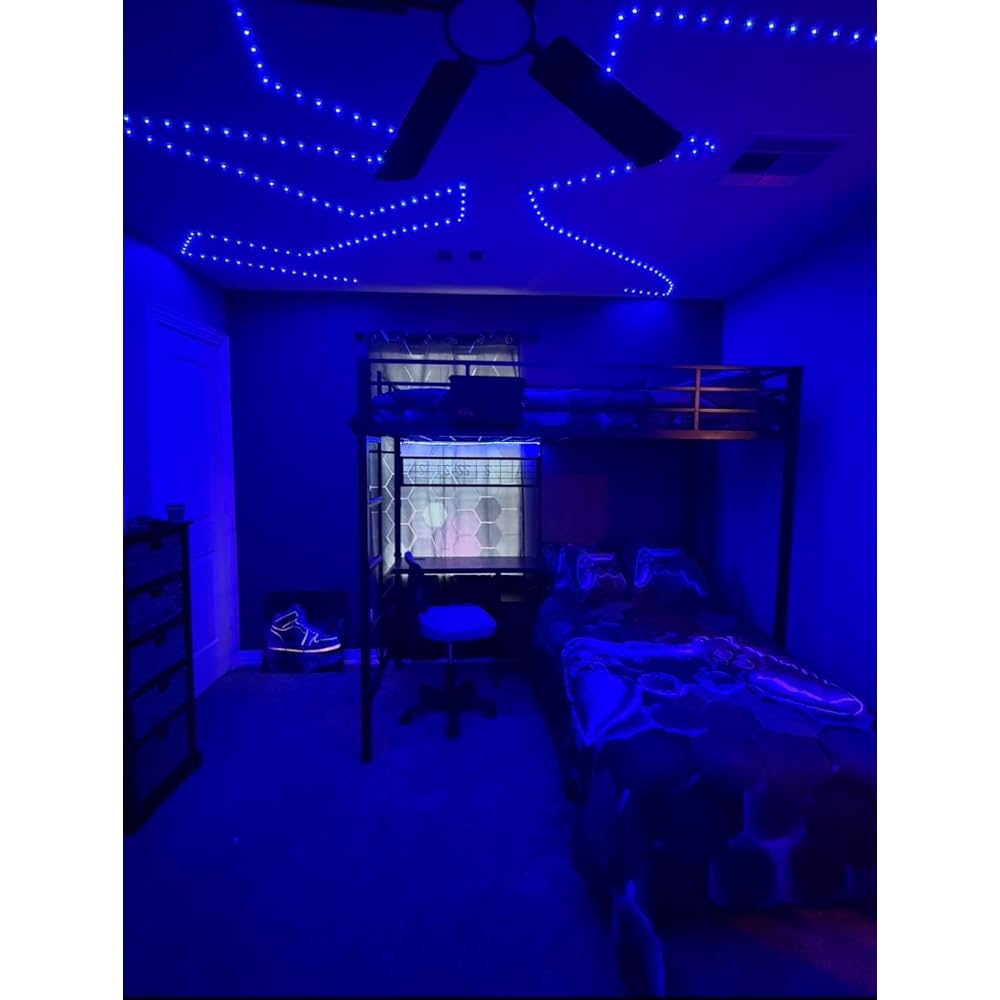 Bunk Bed Full Over Twin with Desk, Led Lights and Charging Station,Black