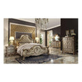 Furniture Dresden Bed, Bone PU/Gold Patina, Queen