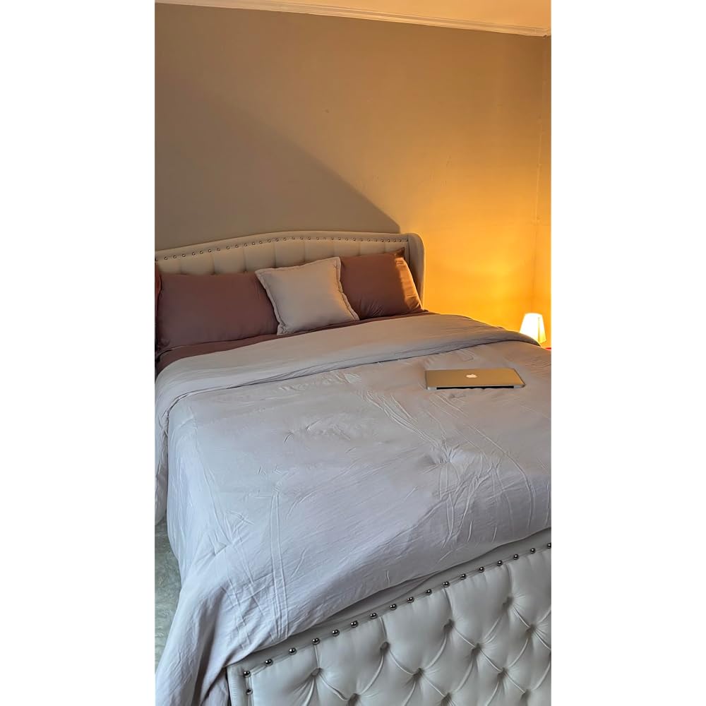 Queen Size Bed Frame with Velvet Upholstered Wingback Headboard
