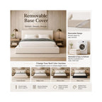 Square Bed – Washable Zip Cover - Upholstered Linen Soft Foam - Modular Minimalist Modern - Sold Separately (Cream Boucle, Queen Headboard)