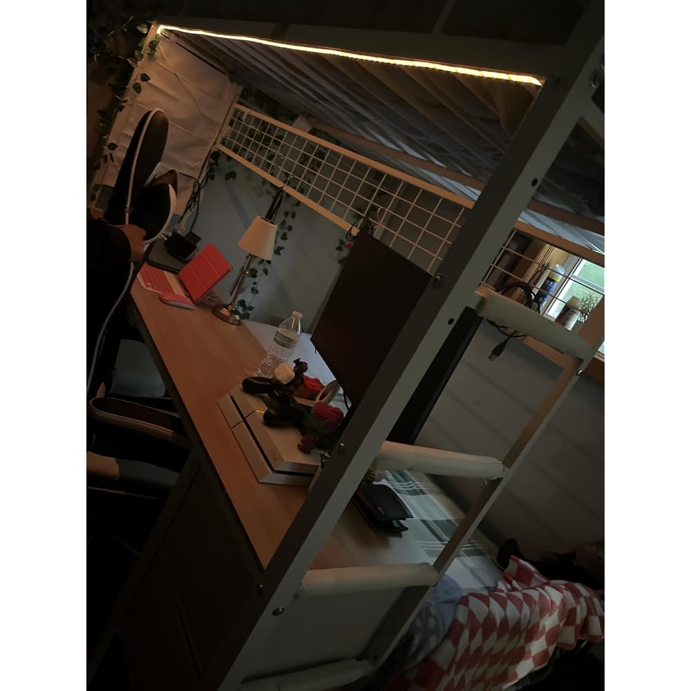 Bunk Bed Full Over Twin with Desk, Led Lights and Charging Station,Black