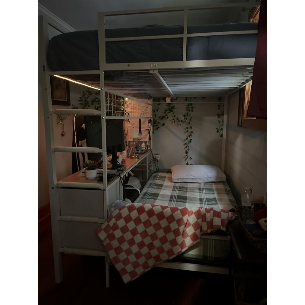 Bunk Bed Full Over Twin with Desk, Led Lights and Charging Station,Black