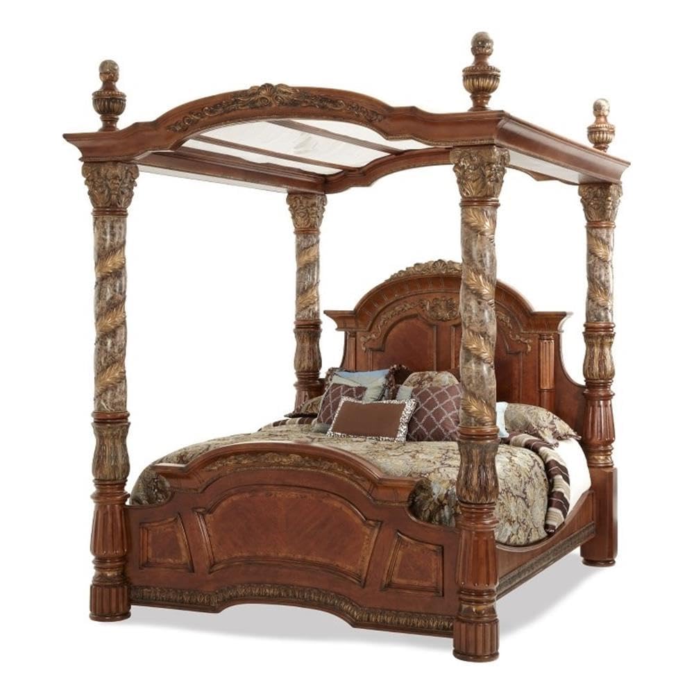 California King Wood Canopy Bed in Classic Chestnut