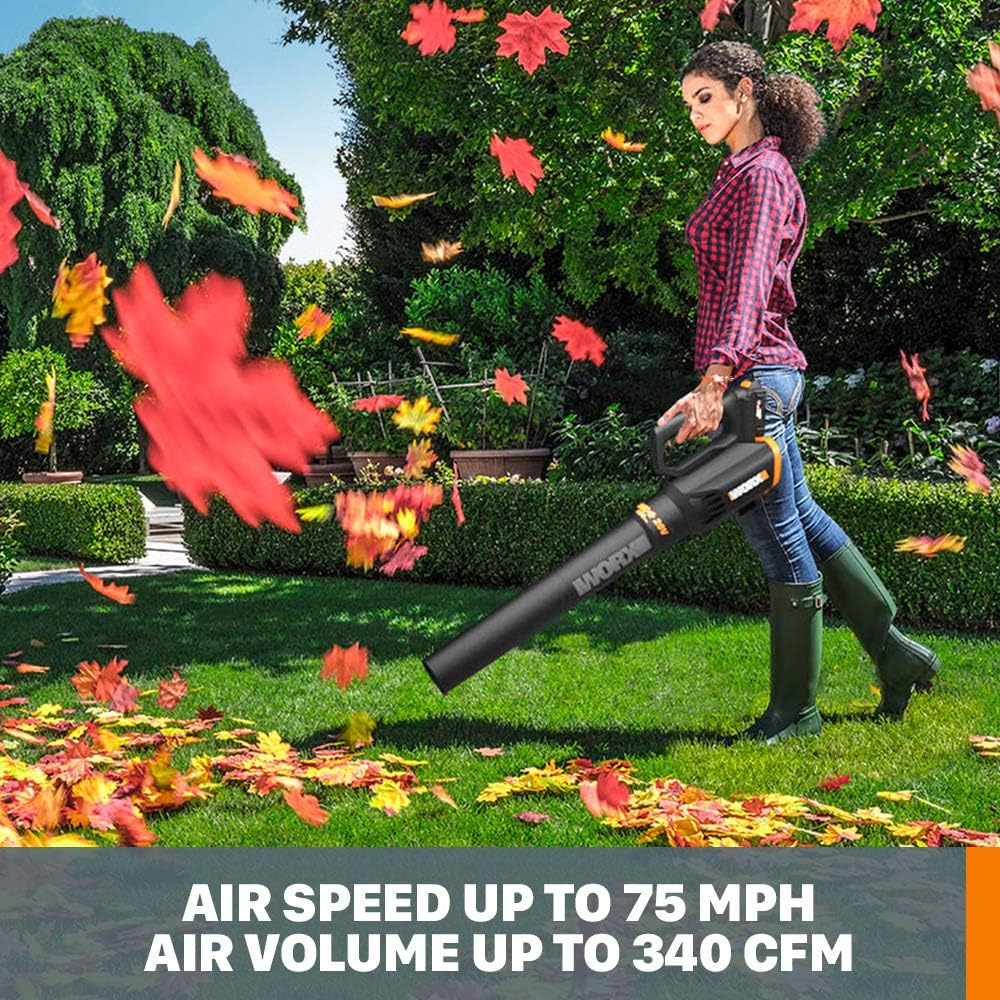 Worx 20V String Trimmer Cordless &amp; Edger 3.0 + Leaf Blower Cordless with Battery and Charger Turbine, Black and Orange