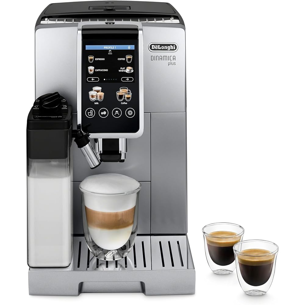 De'Longhi Dinamica Plus Fully Automatic Espresso Machine Brew Personalized Coffee for up to 4 User Profiles, 24+ Recipes, Built in Grinder &amp; Automatic Milk Steam Wand with 3 Frother Modes
