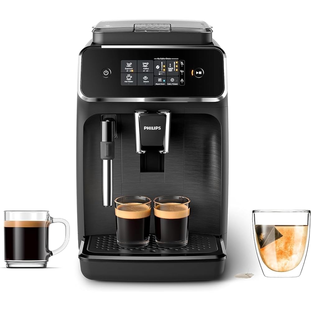 Philips 2200 Series Fully Automatic Espresso Machine, Classic Milk Frother, 2 Coffee Varieties, Intuitive Touch Display, 100% Ceramic Grinder, AquaClean Filter, Aroma Seal, Black (EP2220/14)