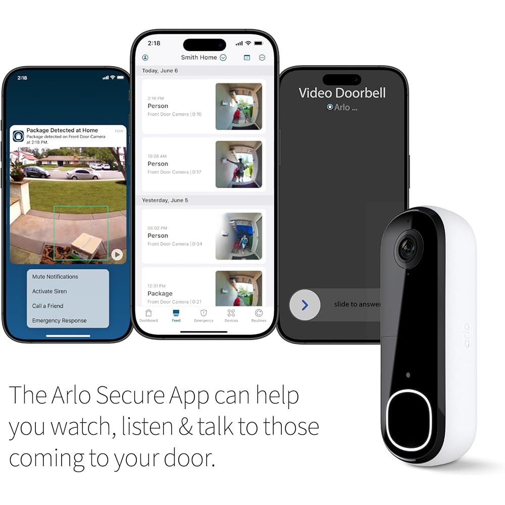 Arlo Video Doorbell 2K | 2nd Gen | Wire-Free/Wired Option, 2-Way Audio, Night Vision, Head to Toe Video View, Integrated Siren | Live Stream | Real Time Notifications |180 Deg Wide View, White