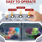 Pure Clean Compact Home Washer &amp; Dryer, 2 in 1 Portable Mini Washing Machine, Twin Tubs, 11lbs. Capacity, 110V, Spin Cycle w/Hose, Translucent Tub Container Window, Ideal for Smaller Laundry Loads, Gray
