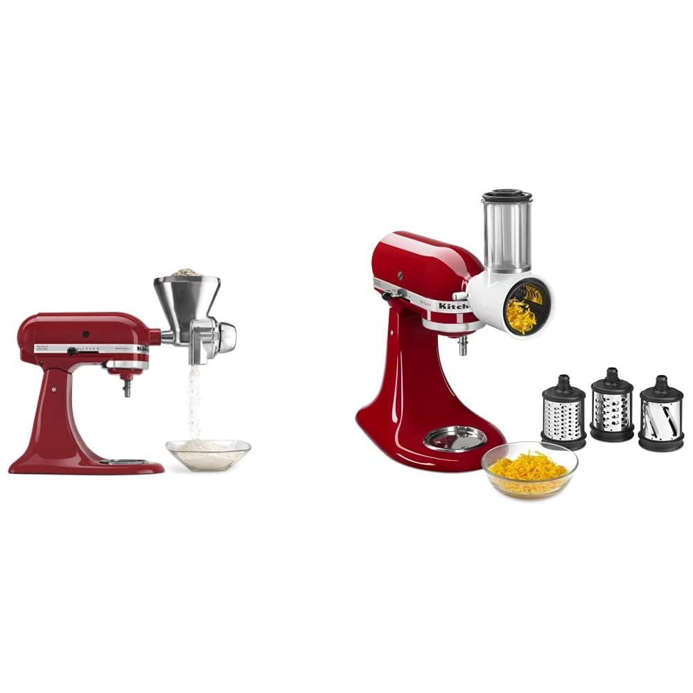 KitchenAid KGM All Metal Grain Mill Attachment &amp; Fresh Prep Slicer/Shredder Attachment, White