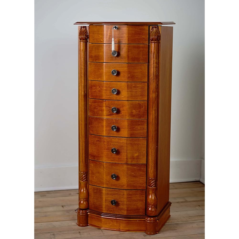 Hives and Honey Henry IV Locking Jewelry Armoire with Charging Port, Oak