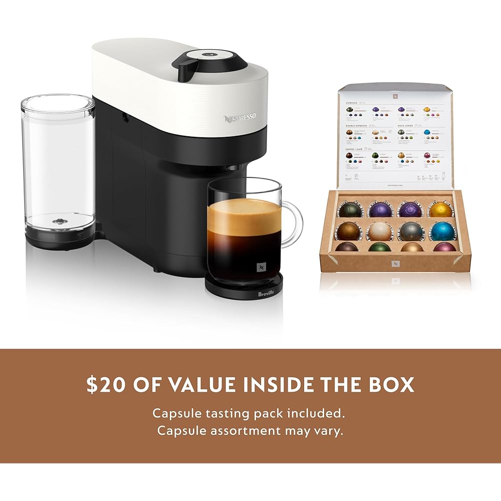 Nespresso Vertuo Pop+ Coffee and Espresso Maker by Breville with Milk Frother, Coconut White