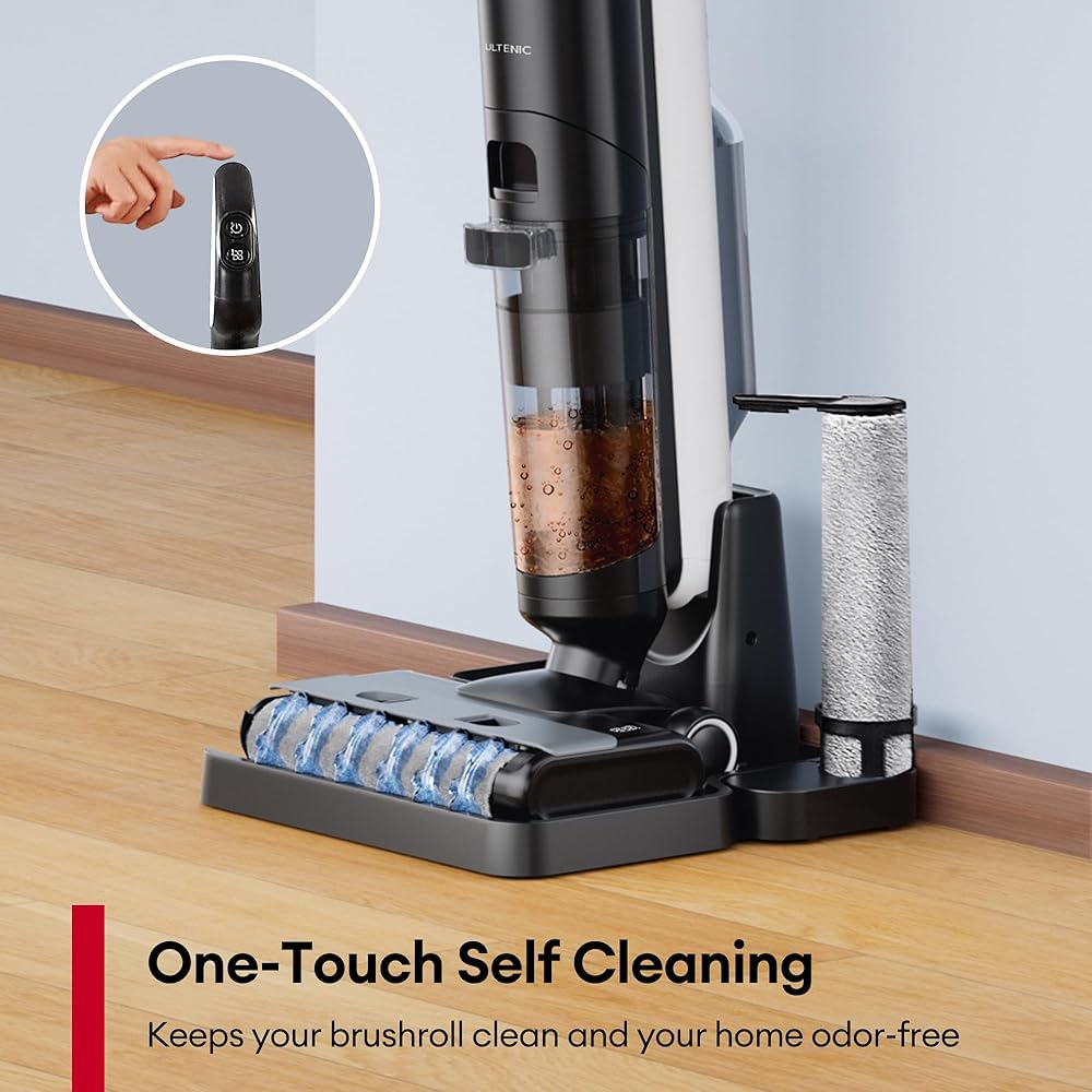 Ultenic Wet Dry Vacuum Cleaner,Cordless Vacuum Mop Combo with Self-Cleaning,Smart Mess Detection,50mins Runtime,3-in-1 Vacuum Mop for Hard Floors,Edge Cleaning,LED Display,Black,AC1 Elite