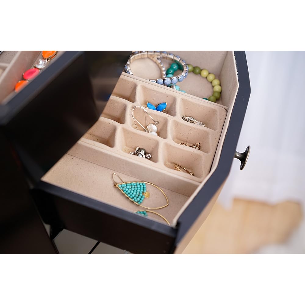 Hives and Honey Roman Jewelry Armoire Locking Jewelry Storage Organizer, Black