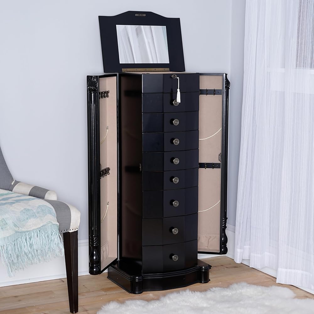 Hives and Honey Roman Jewelry Armoire Locking Jewelry Storage Organizer, Black