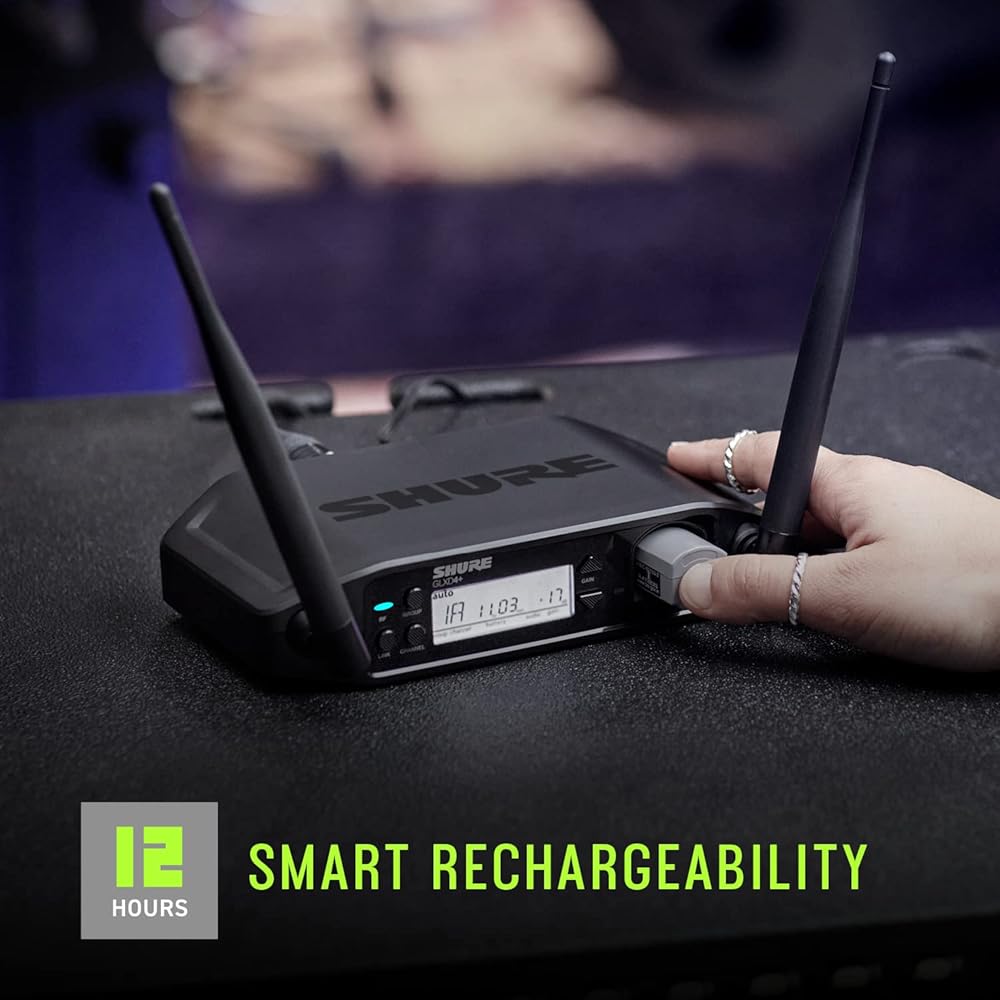 Shure GLXD14+/93 Dual Band Pro Digital Wireless Microphone System for Interviews, Presenting, Theater 12-Hour Battery Life, 100 ft Range | WL93 Lavalier Mic, Single Channel Receiver (GLXD14+/93-Z3)