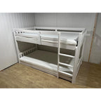 Solid Wood Low Twin Over Twin Bunk Bed for Kids/Junior, Bunk Bed Frame with Guardrails & Ladder for Boys Girls, No Box Spring Needed (White)