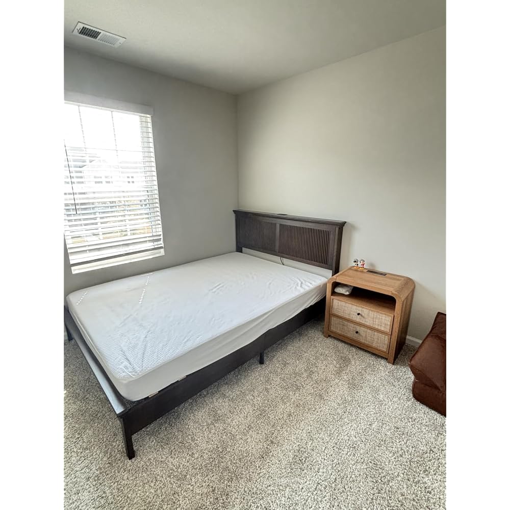 King Bed Frame with Headboard, Solid Wood Bed Frame King Size with Charging Station & RGB LED, Wood Slats Support, Noise-Free, Sturdy Structure, Easy Assembly, Mahogany