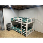 Solid Wood Low Twin Over Twin Bunk Bed for Kids/Junior, Bunk Bed Frame with Guardrails & Ladder for Boys Girls, No Box Spring Needed (White)