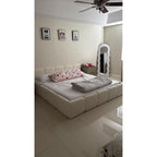 California King Boucle Platform Bed with Thick Headboard, Green