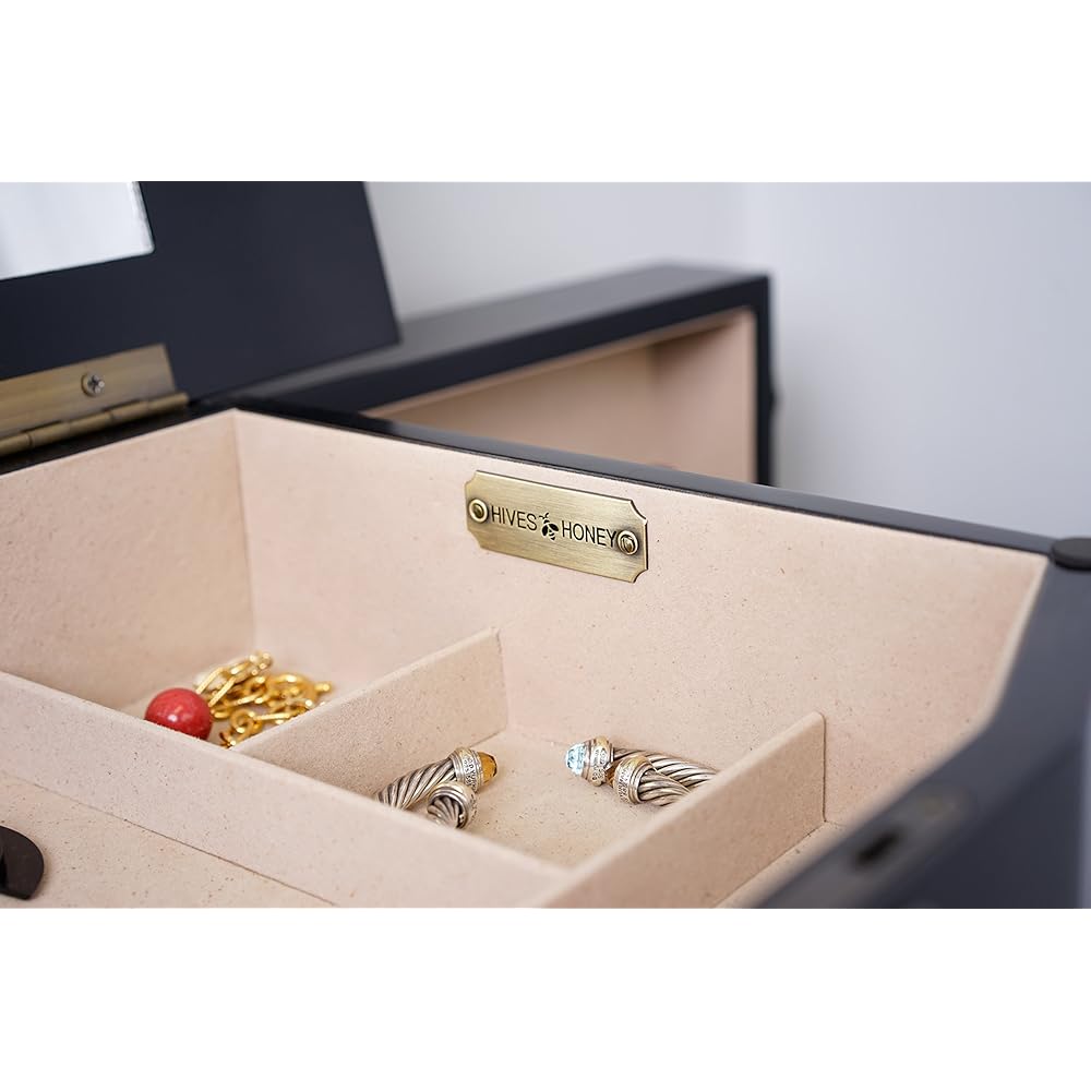 Hives and Honey Roman Jewelry Armoire Locking Jewelry Storage Organizer, Black