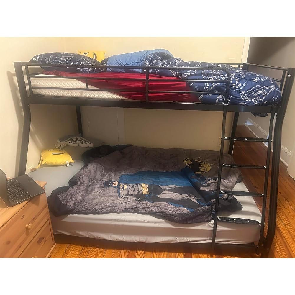 Metal Bunk Bed, Full Over Full Bunk Beds, Full Size Bunk Bed with Safety Guardrail and Ladder, Twin Bunk Beds, No Box Spring Needed, Noise Free for Apartment, Bedroom (Black)