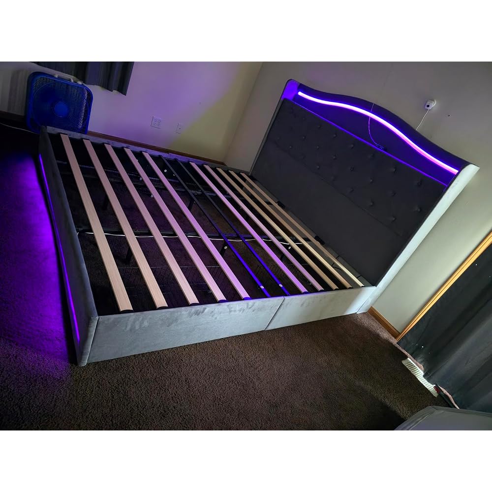 King Size Bed Frame with 4 Storage Drawers and RGB LED Lights
