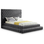 RevelGrey-Q Revel Collection Modern | Contemporary Grey Velvet Upholstered Bed with Deep Button Tufting, 85" W x 98" D x 60" H, Grey, Queen