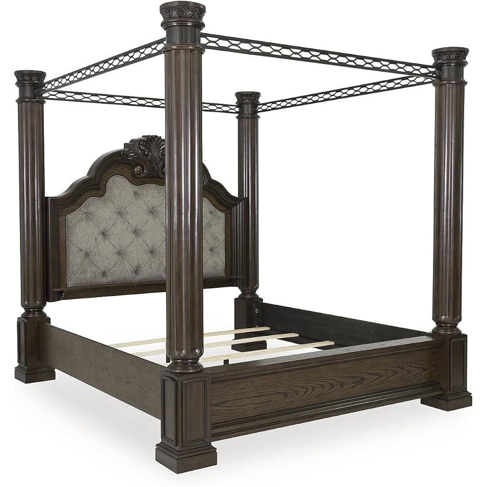 Maylee King Canopy Bed Frame, Dark Brown Wood