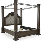 Maylee King Canopy Bed Frame, Dark Brown Wood