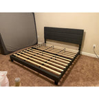 Full Platform Bed Frame with Upholstered Velvet Headboard, White