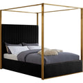 JonesBlack-Q Jones Collection Modern | Contemporary Upholstered Queen Bed, Black Velvet, Channel Tufting, Brushed Brass Frame, 66.5" W x 86.5" D x 79" H, Black, Queen
