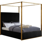 JonesBlack-Q Jones Collection Modern | Contemporary Upholstered Queen Bed, Black Velvet, Channel Tufting, Brushed Brass Frame, 66.5" W x 86.5" D x 79" H, Black, Queen
