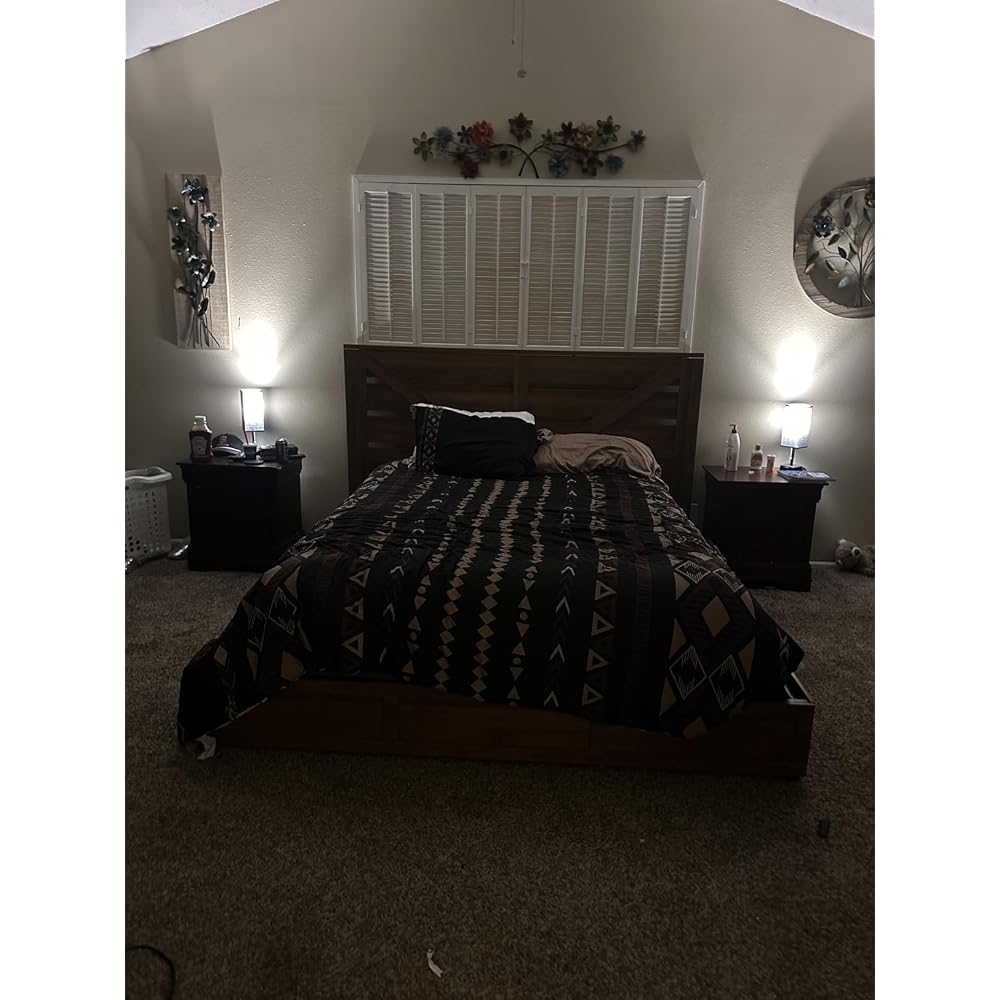 Full Size Farmhouse Bed Frame with 4 Drawers & Barn Door Headboard