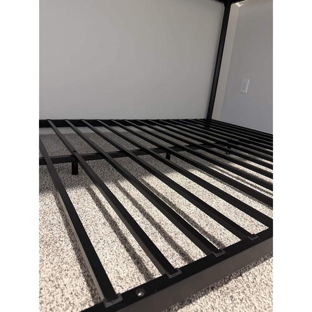 Metal Bunk Bed, Full Over Full Bunk Beds with Removable Wide Ladder and Full-Length Guardrails, Low Bunk Bed Frame with Mute Design for Undisturbed Sleep for Adults, Kids and Young Teens