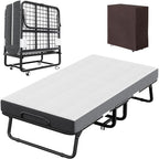 Folding Bed with Mattress and Storage Cover - 75"x38" Twin Size Frame, Portable Rollaway Guest Bed with 5-inch Memory Foam Mattress, Space-Saving Foldable Design for Easy Storage