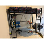 Loft Bed Full Size with Desk and Storage Shelves, Frame with 2 Side Ladders for Kids, Teens Adults, Spcace-Saving Noise-Free and Anti-tilt Design, Black