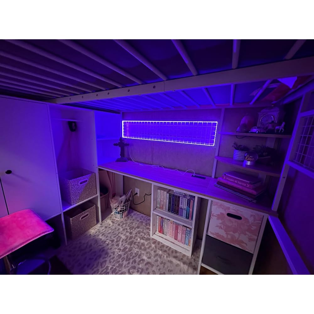 Full Size Loft Bed with Desk, Stairs & LED Light, Metal Gaming Loft Bed Frame with Headboard, Safety Guardrails, Charging Station, Closet & Fabric Drawers, Space Saving, Black & Burnt Wood