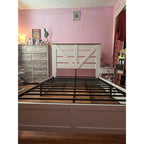 Full Size Farmhouse Bed Frame with 4 Drawers & Barn Door Headboard