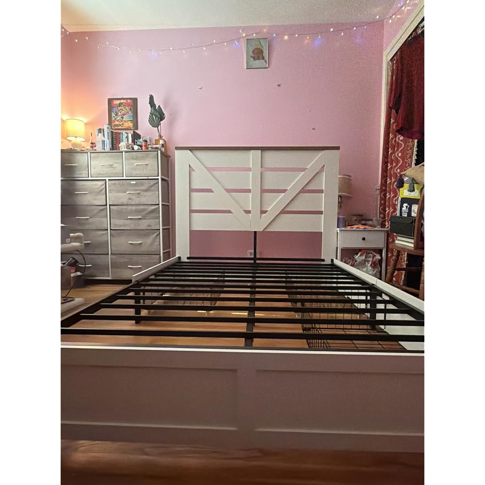 Full Size Farmhouse Bed Frame with 4 Drawers & Barn Door Headboard