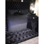 Sable Fabric Upholstered Step Up King-Size Platform Bed with Oversized Headboard, Deep Button Tufting, No Box Spring Required for Bedroom, Guest Room, Black