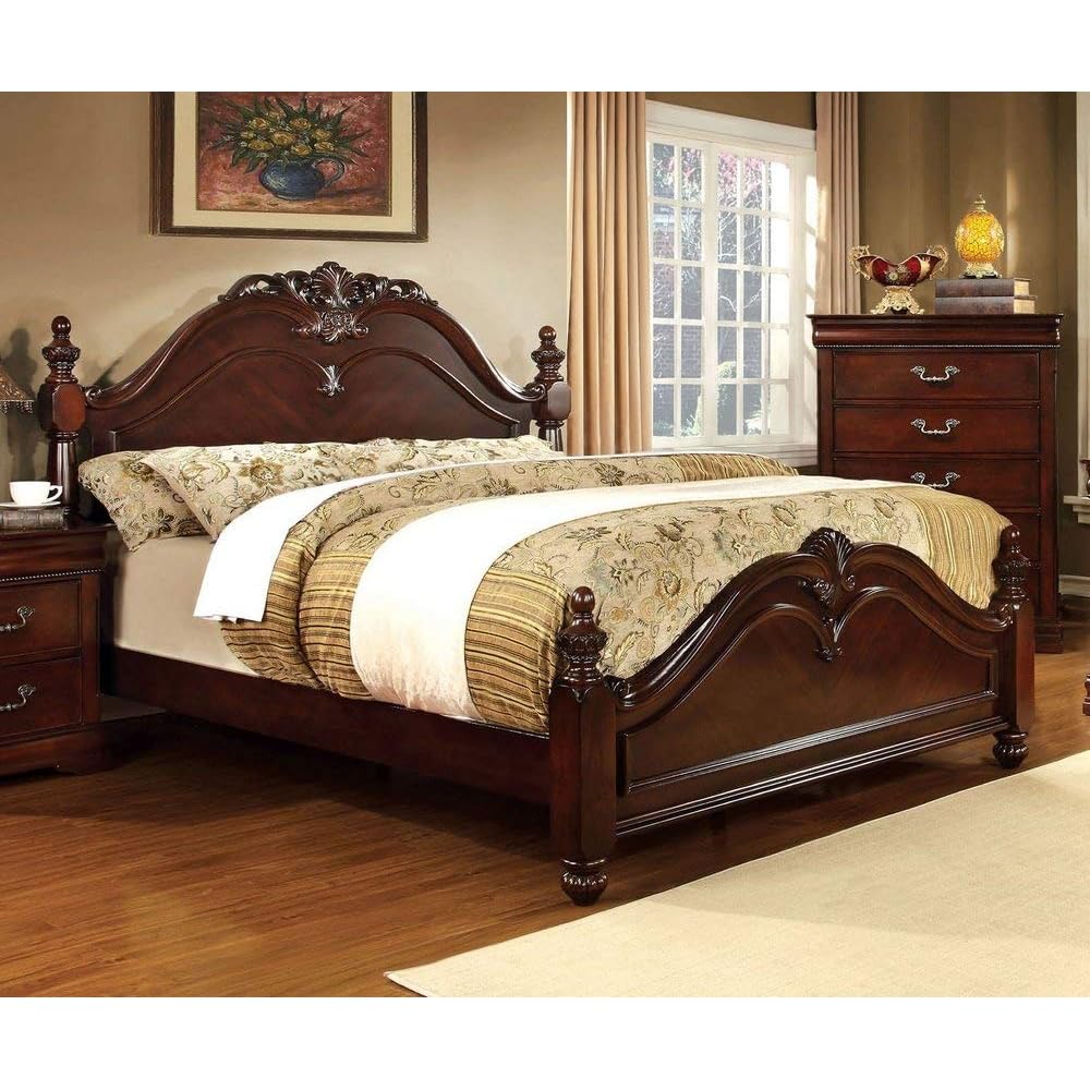 BED Poster bed, Box Spring Required, King, Cherry
