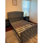 Queen Size Bed Frame with Velvet Upholstered Wingback Headboard