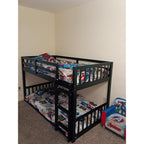 Solid Wood Low Twin Over Twin Bunk Bed for Kids/Junior, Bunk Bed Frame with Guardrails & Ladder for Boys Girls, No Box Spring Needed (White)