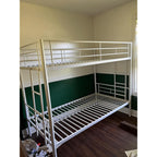 Bunk Bed Twin Over Twin, Metal Bunkbeds with Ladder and Full-Length Guardrail, No Box Spring Needed, Space Saving, Noise Free, Light Pink