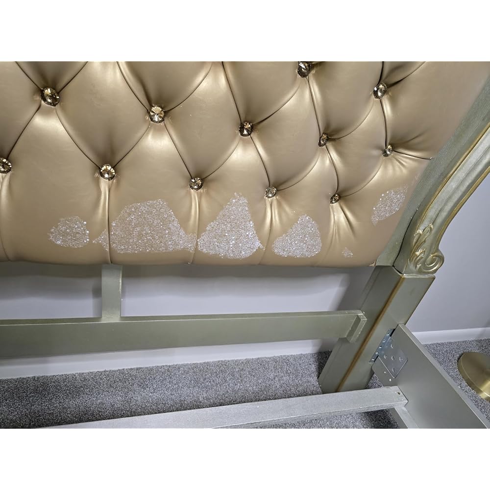 Furniture Dresden Bed, Bone PU/Gold Patina, Queen