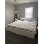 California King Boucle Platform Bed with Thick Headboard, Green