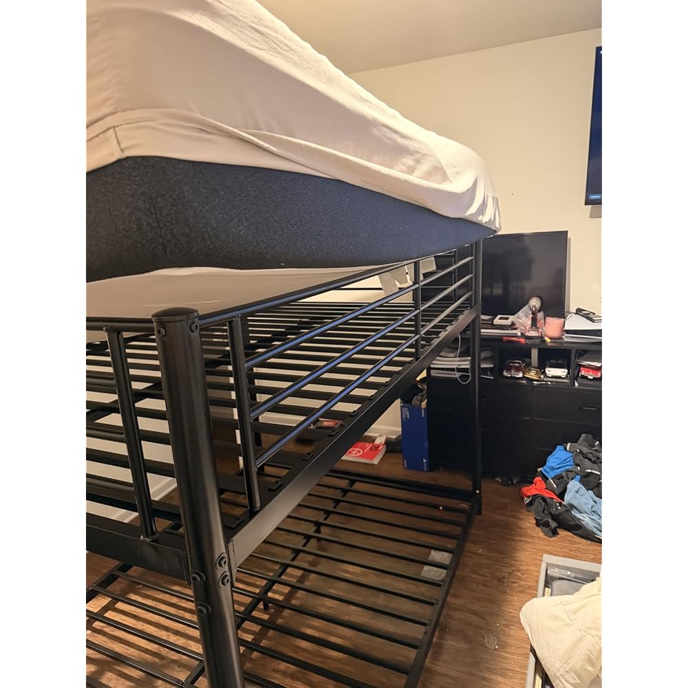 Metal Bunk Bed, Full Over Full Bunk Beds, Full Size Bunk Bed with Safety Guardrail and Ladder, Twin Bunk Beds, No Box Spring Needed, Noise Free for Apartment, Bedroom (Black)